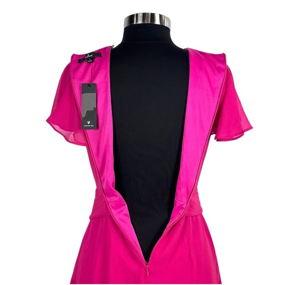 LULUS SWEET LIKE YOU HOT PINK RUFFLED SURPLICE CHIFFON MINI DRESS - Picture 11 of 16